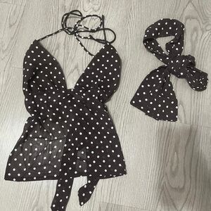 Polka Dot Halter Tank Top - Black